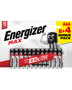 Energizer Max AAA / E92 Paristot (12 kpl. läpipainopakkaus) (8+4)