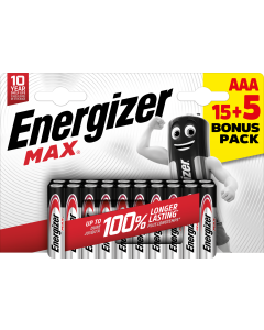 Energizer Max AAA / E92 paristot (20 kpl läpipainopakkaus)(15+5)