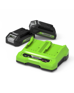 Greenworks GSK24B2, 24V aloitussarja, 2x2 Ah akku + kaksoislaturi