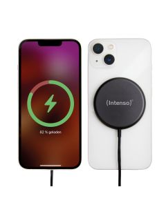 Intenso® Langaton MagSafe-yhteensopiva laturi QI 15W USB-C-kaapelilla ja 30W PD/QC-pikalaturilla. Musta