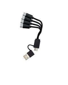 4-in-1 USB/USB-C–4x USB-C tiedonsiirto- ja latauskaapeli, musta, 0,1 m