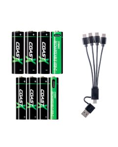 Coast 4xAA + 4xAAA 1,5V USB-C ladattavat paristot – Sertifioitu CarbonNeutral® (CO2-neutraali)