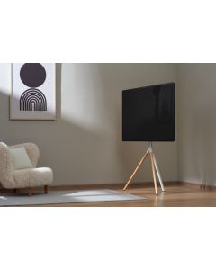 TV-lattiajalusta Kolmijalka, puun näköinen, kaapelikiinnitys, 40" - 65" - Valkoinen/puu