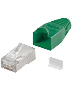 CAT 5e RJ45 liitin suojattu  stress mindskene hætte, vihreä -1 pcs.