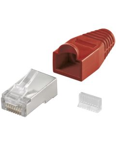 CAT 5e RJ45 liitin suojattu  stress mindskene hætte, punainen - 1 pcs.
