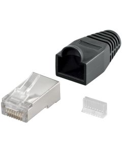 CAT 5e RJ45 liitin suojattu stress mindskene hætte, musta - 1 pcs.