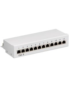 CAT 6 Mini Patch Panel työpöytäversio, 12-A-portti, harmaa