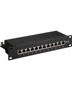 CAT 6a Patch Panel, 10 tuumainen, 12-A-portti, musta