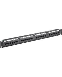 CAT 5e Patch Panel, 19 tuumainen, 24-A-portti, musta
