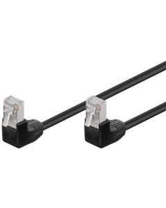 CAT 5e Verkkokaapeli 2x 90° kulma, F/UTP, musta, 0,25m