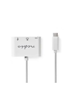 NEDIS, USB-sovitin USB 3.2 Gen 1 USB Type-C™ uros HDMI™ Ulostulo / USB Type-C™ naaras / USB-A Naaras 5 Gbps 0.20 m Pyöreä Niklattu PVC Valkoinen Muovipussi