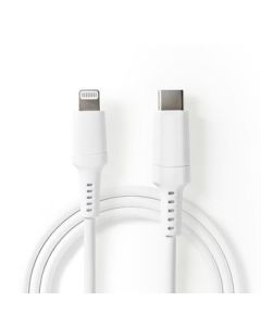 NEDIS, USB kaapeli Apple Lightning 8-Pin USB Type-C™ uros Niklattu 2.00 m Pyöreä PVC Valkoinen Ikkunallinen laatikko