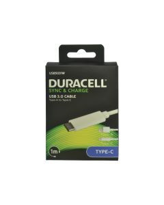 Duracell synkronointi/latauskaapeli USB USB-C:lle valkoinen (1 metri)