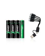 Coast AAA USB-C uudelleen ladattavat paristot 1.5V 750 mAh (4 kpl) sisältäen latauskaapelin.